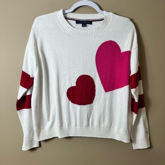 Tommy Hilfiger Graphic Heart Stripe Trim Crewneck Sweater Size Small Preppy Y2K - Picture 8 of 9